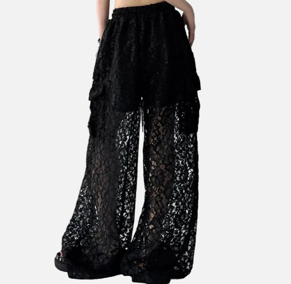 Cutwork Lace Retro Wide-Leg alternatif görünüm