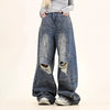 Western Style Plain Tone Torn Denim