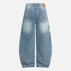Modern Faded Flower Banana Bell Leg Denim
