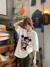 Soft White Mickey Designed Half T-Shirt