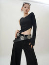 Slim Irregular Black Long Sleeve T-Shirt