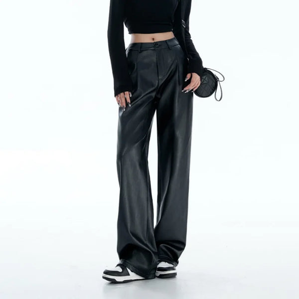 High-Rise Black Leather Trousers alternatif görünüm