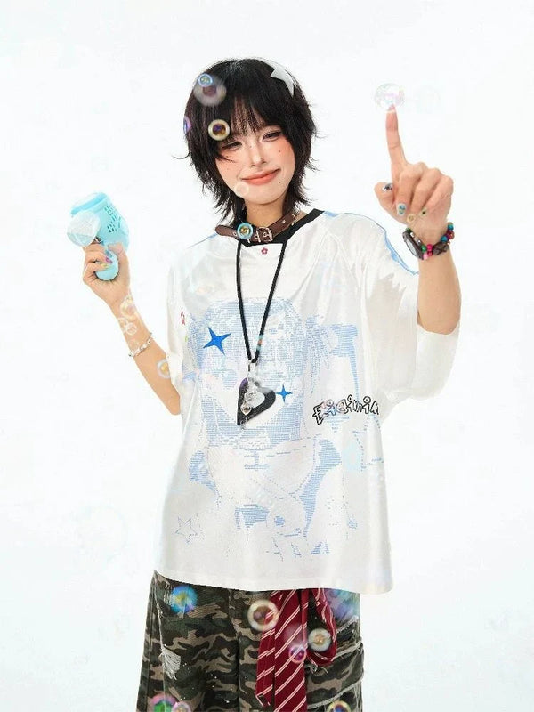 Retro-Faded Harajuku Style Darkwave Cartoon Print T-Shirt