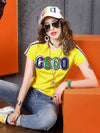 Sleeve Short Letter Sequin Lightweight Yellow T-Shirt
