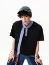 Gingham Tie Collar Big-Silhouette Short Sleeve T-Shirt