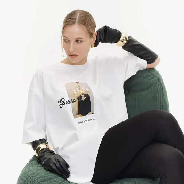 Sharp-Cut European Chilled Bright-Days Print T-Shirt