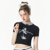 Time-Worn Freedom-State Letter Print Midriff T-Shirt