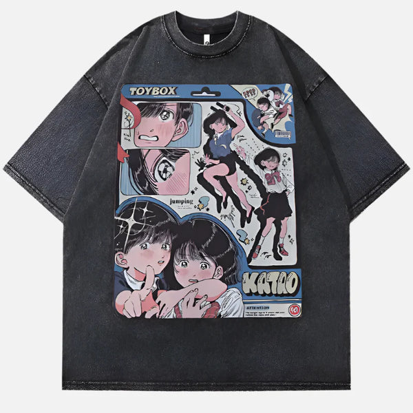 Back-In-Time Retro-Faded Harajuku Style Cartoon T-Shirt