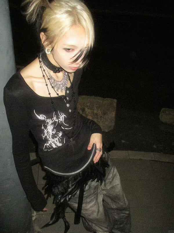 Dark-Craft Dirty-Art Aesthetic Irregular Tattoo T-Shirt alternatif görünüm