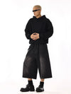 Men Black Wide Leg Cleanfit Denim Shorts