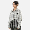 Womens Plaid Mix Panel Woven Top