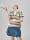 Cozy Multi-Stripe Collar-Knit V-Neck Knit T-Shirt