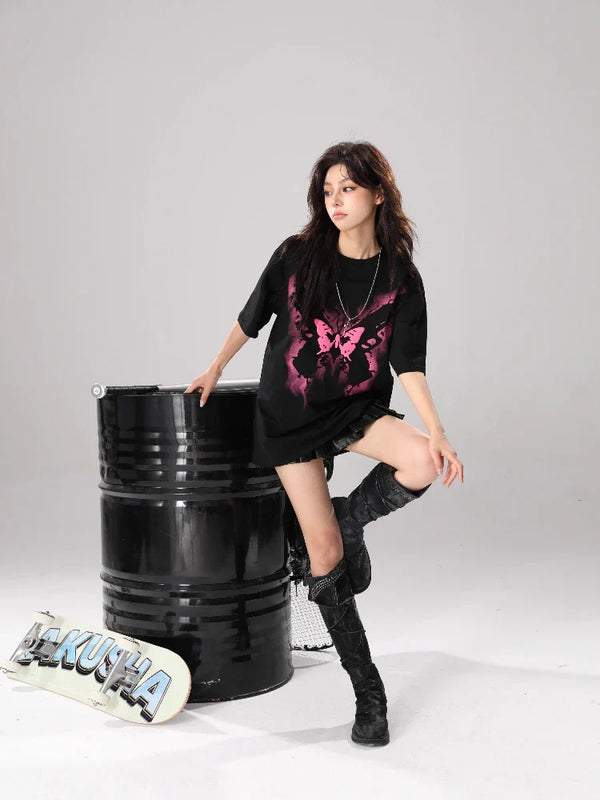 Women Block-Style Wings-Print Print Relaxed Fit T-Shirt alternatif görünüm