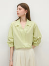 French V-Neck Elegant Womens Blouse