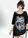 Digital-Age Obsidian Warm-Season Letter Print Laid-Back T-Shirt