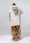 Sewn-Detail Retro-Faded Anti-Establishment Hip Hop T-Shirt