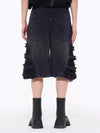 Side-Torn Rinse Denim Shorts