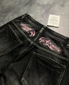 Pink Flame Emblem Doodle Print Denim