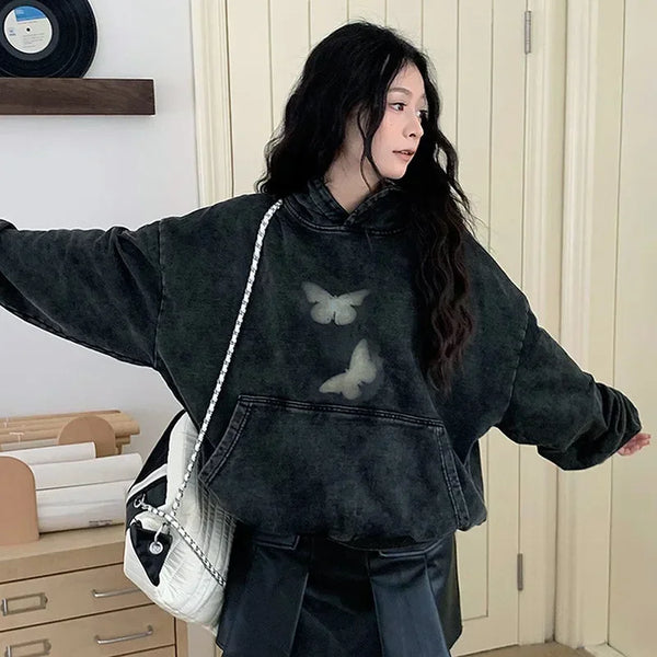 Butterfly Faded Dark Oversized Sweatshirt