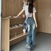 Street Denim Blue Relaxed Hole High-Rise Denim