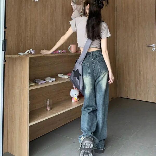 Street Denim Blue Relaxed Hole High-Rise Denim alternatif görünüm