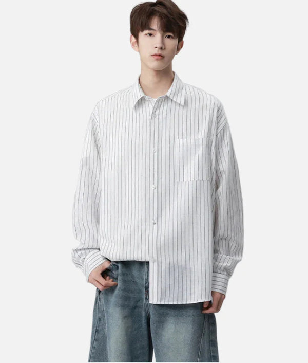 Fine Line Stripe Boxy Fit Long Shirt