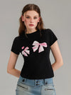 Short Fit Slim Print Bow Touch Soft T-Shirt