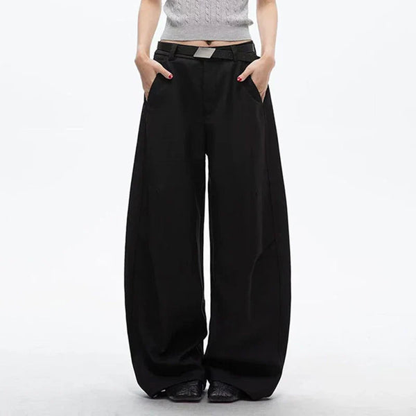 Curved Hem Solid Trousers alternatif görünüm