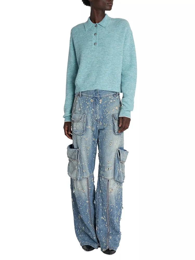 Midnight High-Rise Mosaic Denim Utility Denim