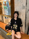 Back-In-Time Polished Letter Print V-Neck T-Shirt