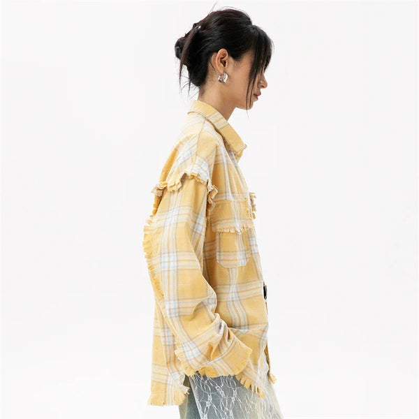 Sunny Plaid Cotton Stylish Blouse alternatif görünüm