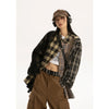 Lapel Plaid Long Sleeve Womens Blouse