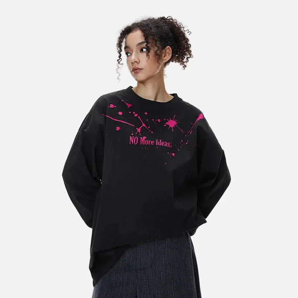 Stars-Spangled Splatter Color Block Long Sleeve T-Shirt alternatif görünüm