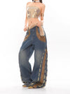 Classic Mosaic Leather Studded Faded Denim
