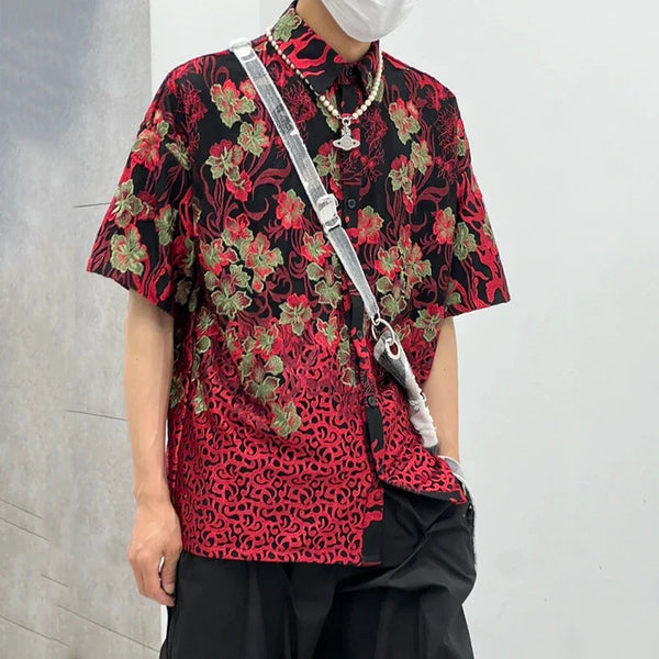 Mens Blossom Print Lapel Casual Top