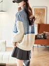 Oversized V-Neck Knit Relaxed Denim Jacket