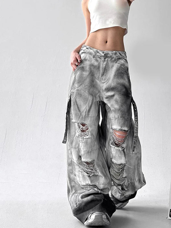 2000s Metro High-Rise Bell Leg Torn Denim alternatif görünüm