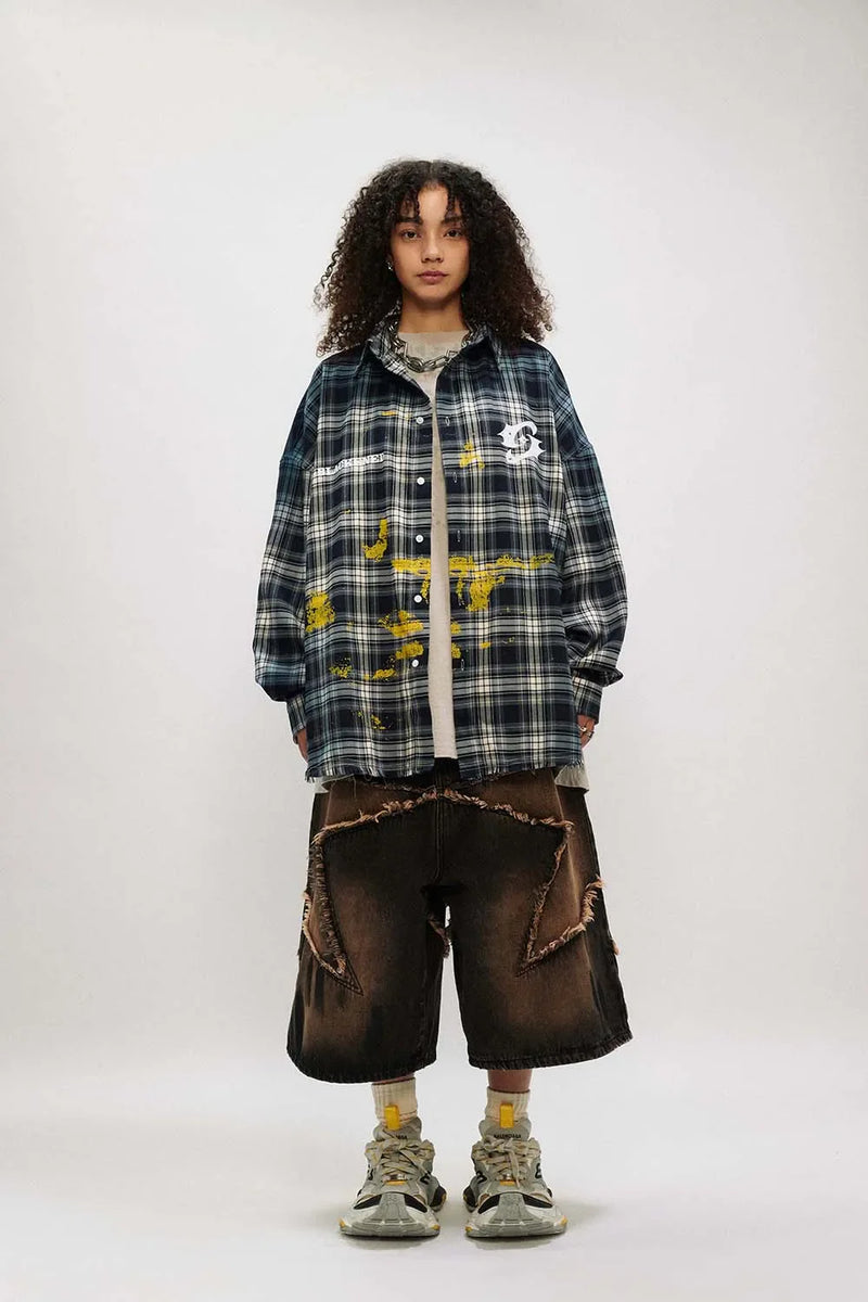Paint-Splash Plaid Womens Flexible Top