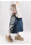 Vintage Hip-Hop Baskılı Jean Şort, kombin görünüm — Navra Wear