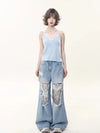 Women Heritage Tie Easy Cut Wide Denim
