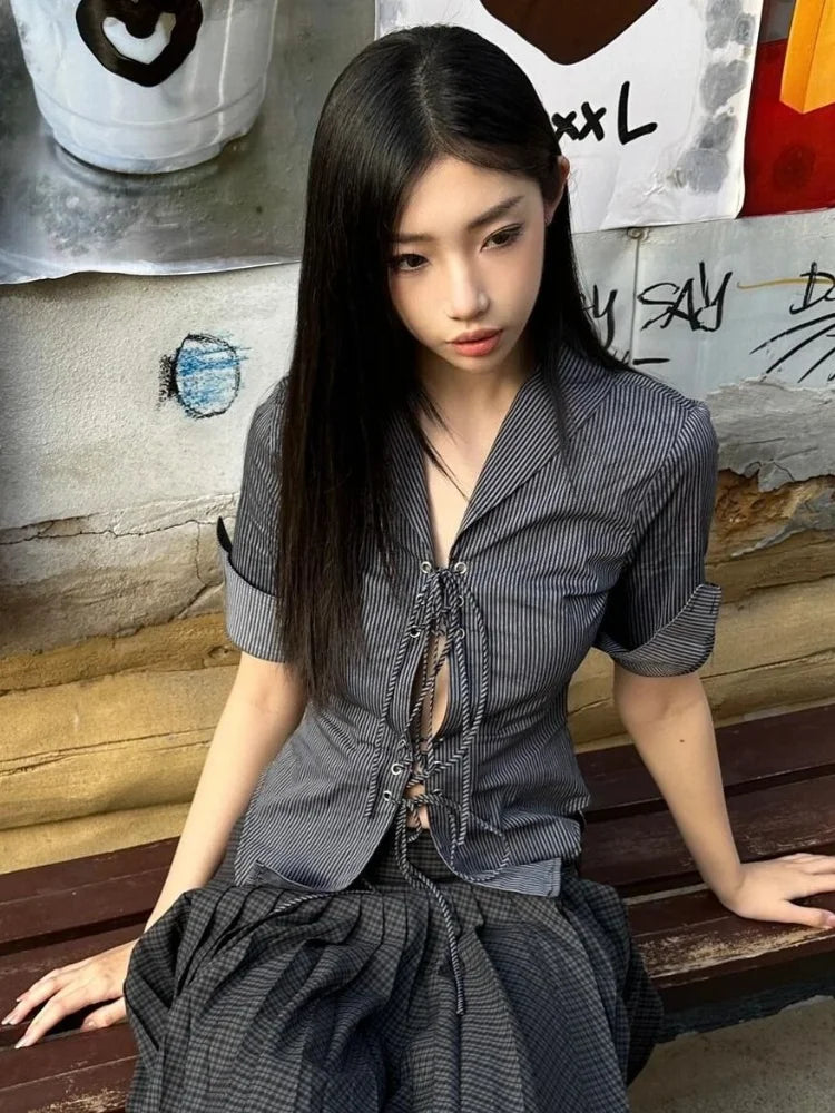 Knot-Front Button-Up Casual Top