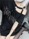 New-Millennium Black Dirty-Art Letter Print T-Shirt