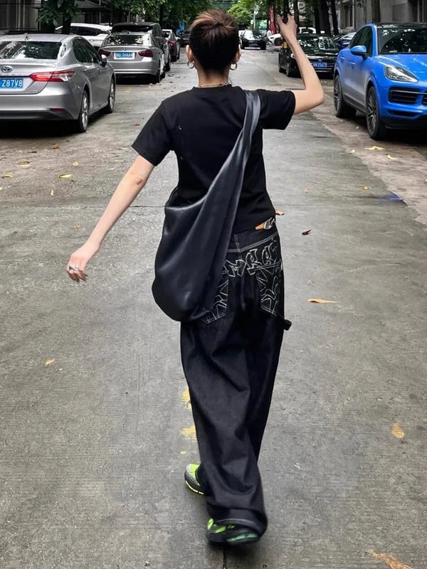 Classic Black Heritage Stitchwork Oversized Relaxed Denim alternatif görünüm