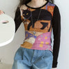 Washed-Out Dark-Craft Long Sleeve Cut-Short T-Shirt
