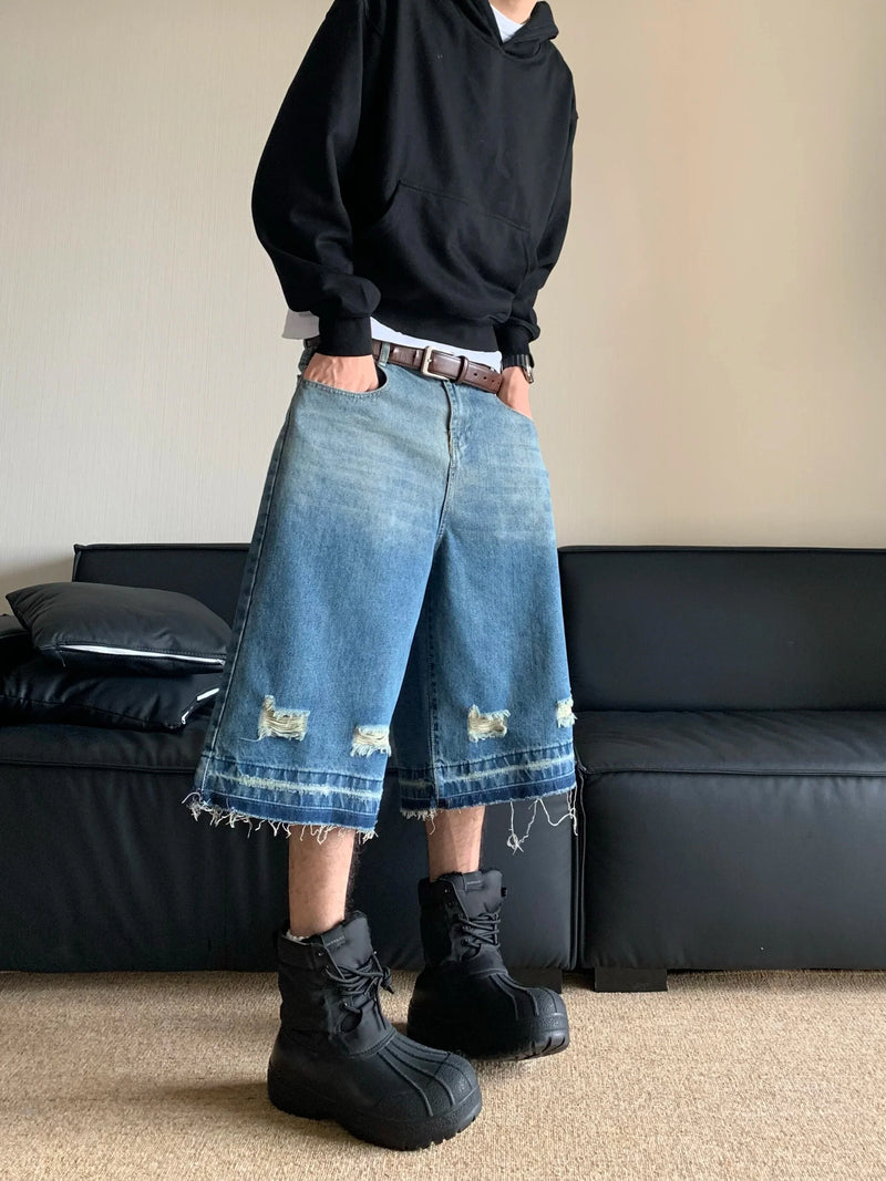 2000s Torn Rinse Denim Shorts