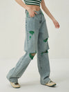High-Rise Bell Leg Faded Torn Denim