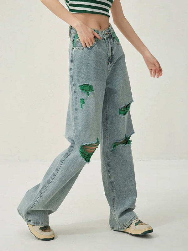 High-Rise Bell Leg Faded Torn Denim alternatif görünüm