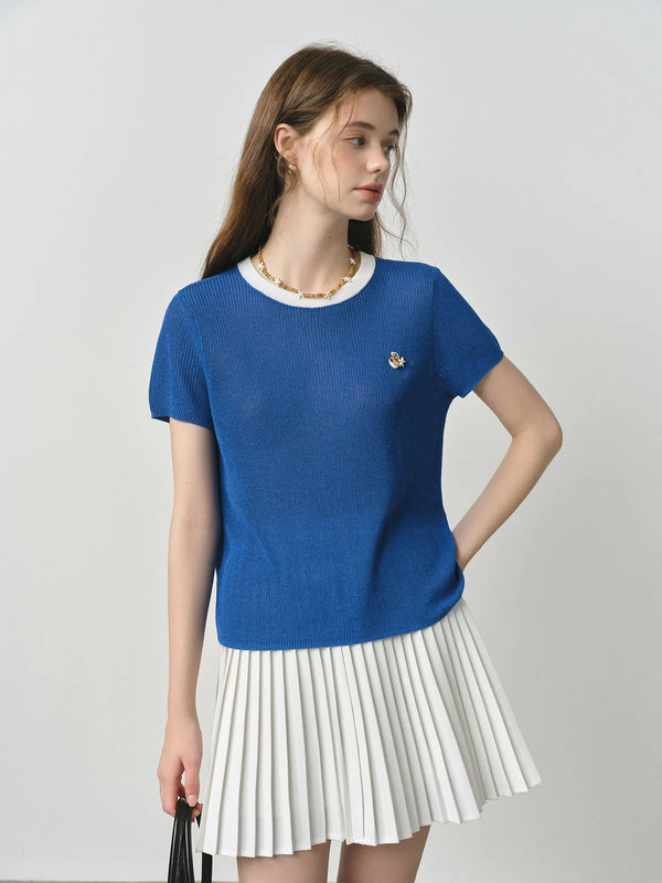 Women Old School Everyday Blue Nautical Style Knit T-Shirt