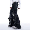 Dark Faux Leather Wide-Leg