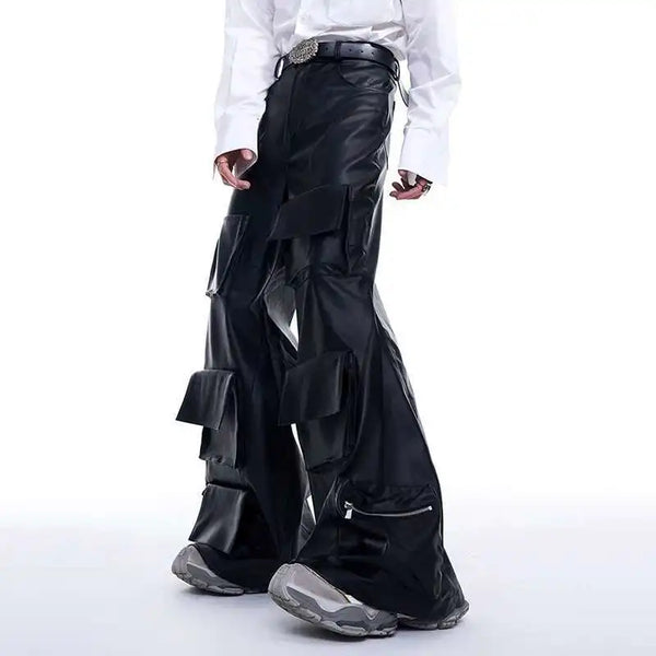 Dark Faux Leather Wide-Leg alternatif görünüm